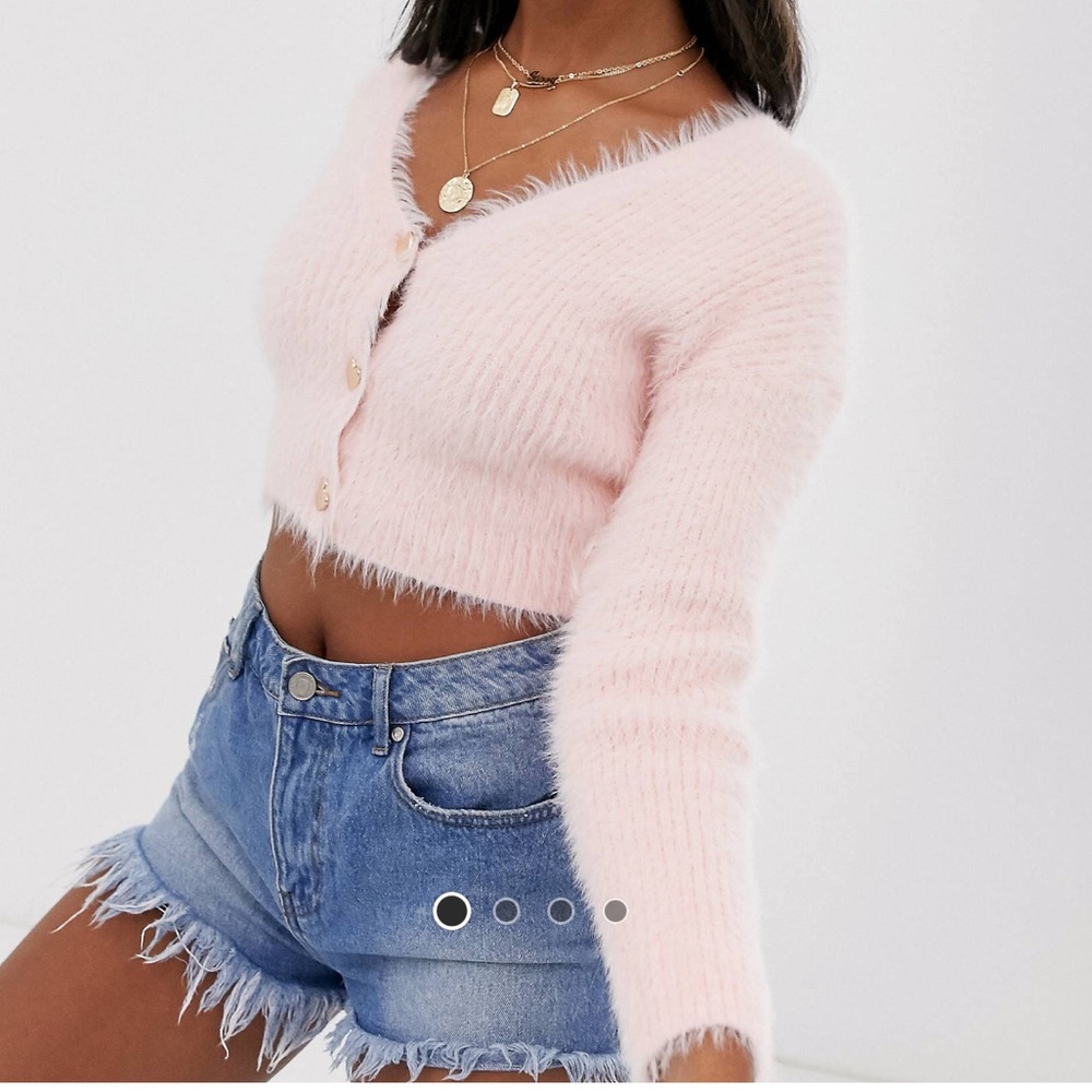 ASOS Pink Crop Sweater with Heart Buttons